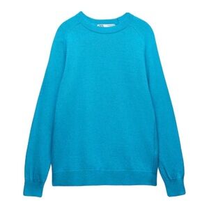 ❤️ ZARA Cashmere Wool Blend Crewneck Turquoise Sweater Knit Jumper Size Small